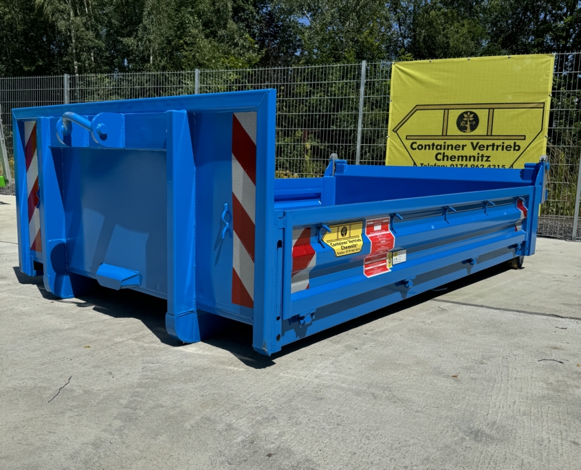 City-Abroll-Container mit klappbaren Stahlbordwänden, überfahrbarer Heckpendelklappe