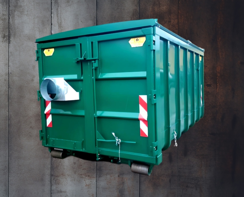 Trocknungs-Container mit Stahldeckel, Abroll-Container, Abrollmulde zur Trocknung von Getreide und Holz