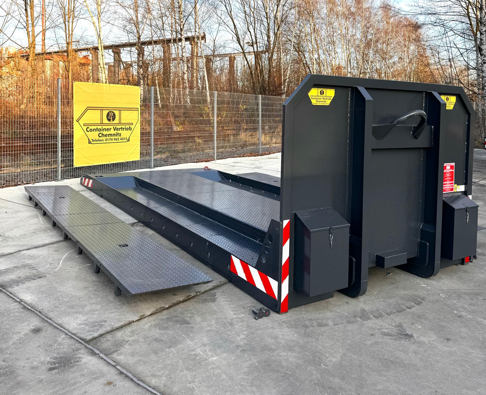 Abrollplattform für Maschinen Tiefbett Baggertransport Abrollcontainer